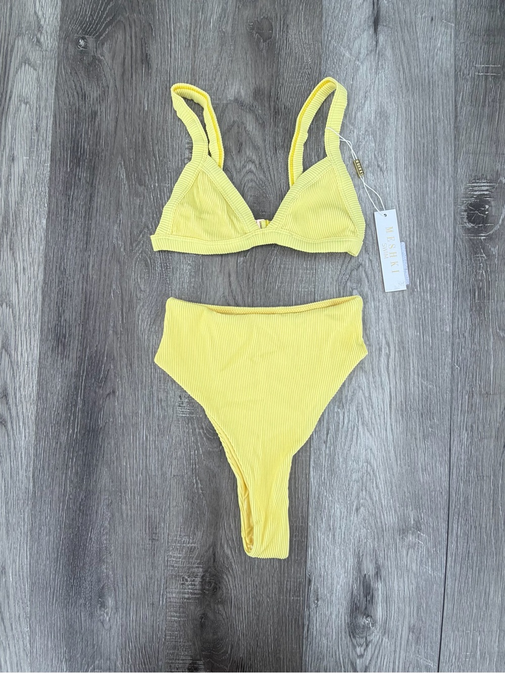 Meshki yellow same ribbed triangle bikini set New with tags XS